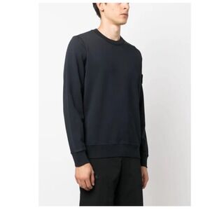 Stone Island Crewneck Sweatshirt Black Garment Dyed Cotton Fleece MISSING Patch